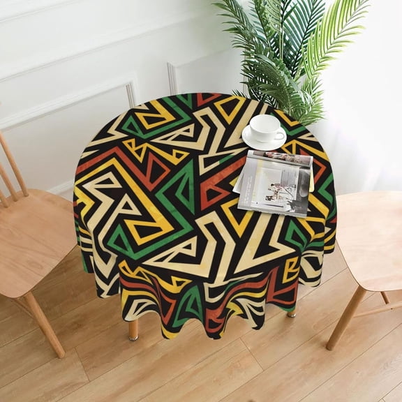 African Geometric Tribal Pattern Round Tablecloth 60 Inch for Indoor Outdoor, Waterproof Table Cloth Cover Decorative for Dinning Party Holiday Home Déco