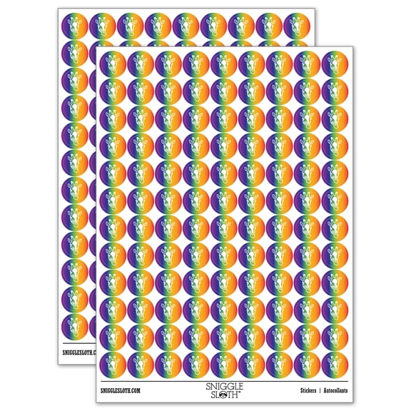 African Giraffe Head 200+ Round Stickers - Rainbow - Gloss Finish - 0.50" Size