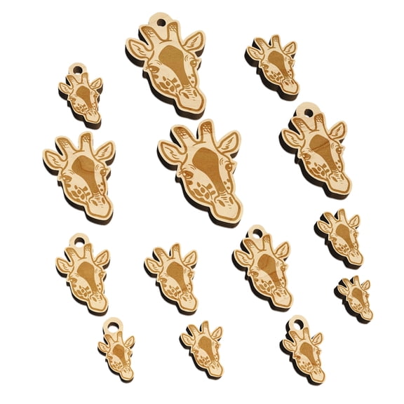 African Giraffe Head Wood Mini Charms Shapes DIY Craft Jewelry - No Hole - 30mm (6pcs)