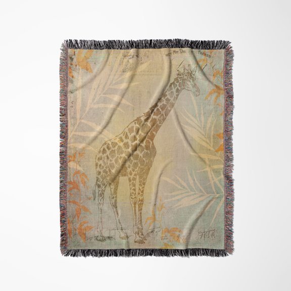 African Giraffe Illustration, Woven Blanket
