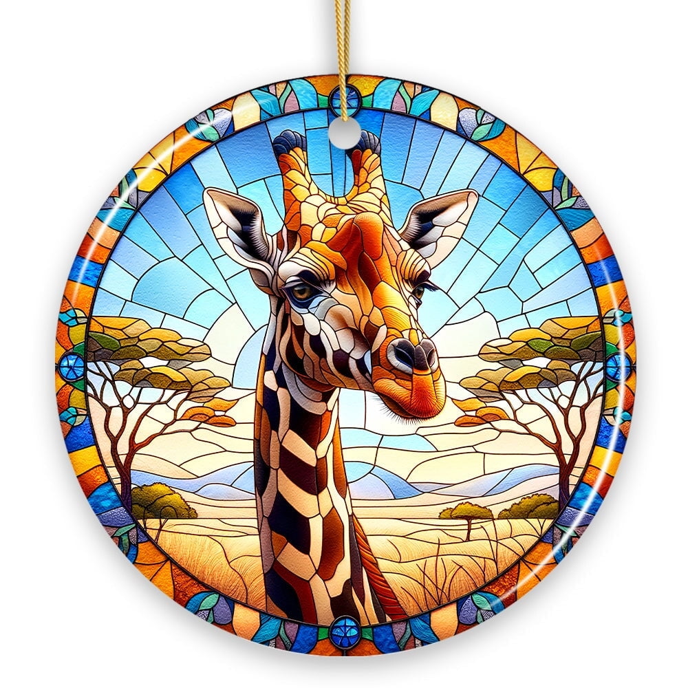 African Giraffe Stained Glass Style Ceramic Ornament, Safari Animals Christmas Gift and Decor