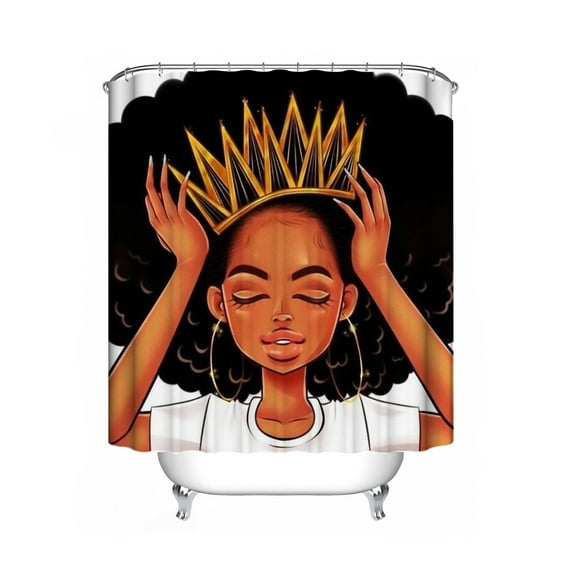 African Girl Crown Rarrings Girl Shower Curtain Bathroom Pedestal Rug & Toilet Seat Lid Cover & Non-slip Rubber Floor Carpet Bath Mat