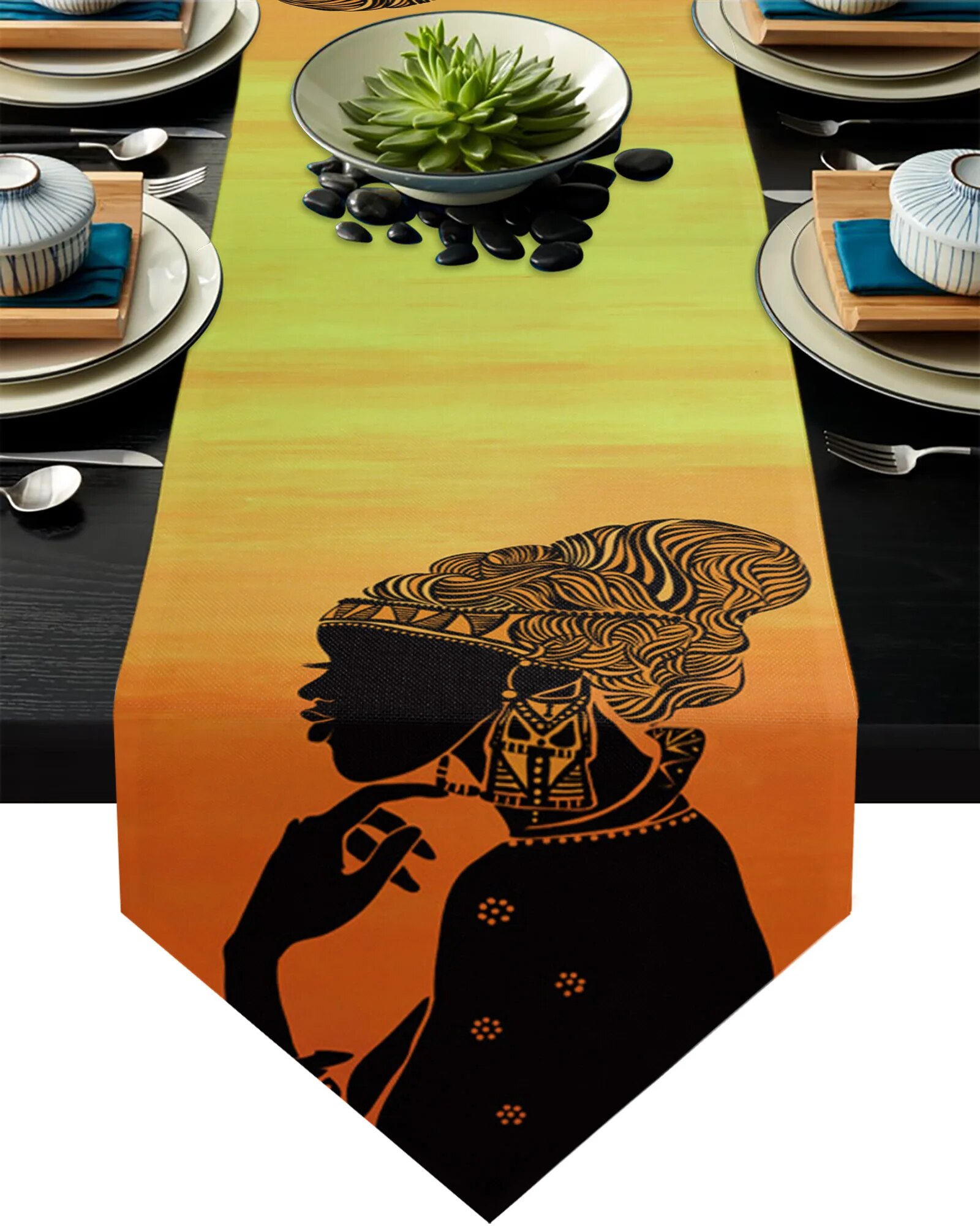 African Girl Ethnic Table Runners Modern Dining Buffet Kitchen Table