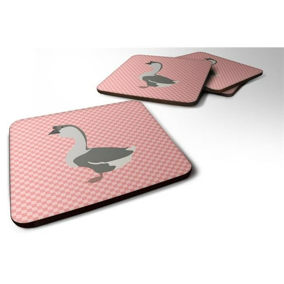 African Goose Pink Check Foam Coaster, Set of 4