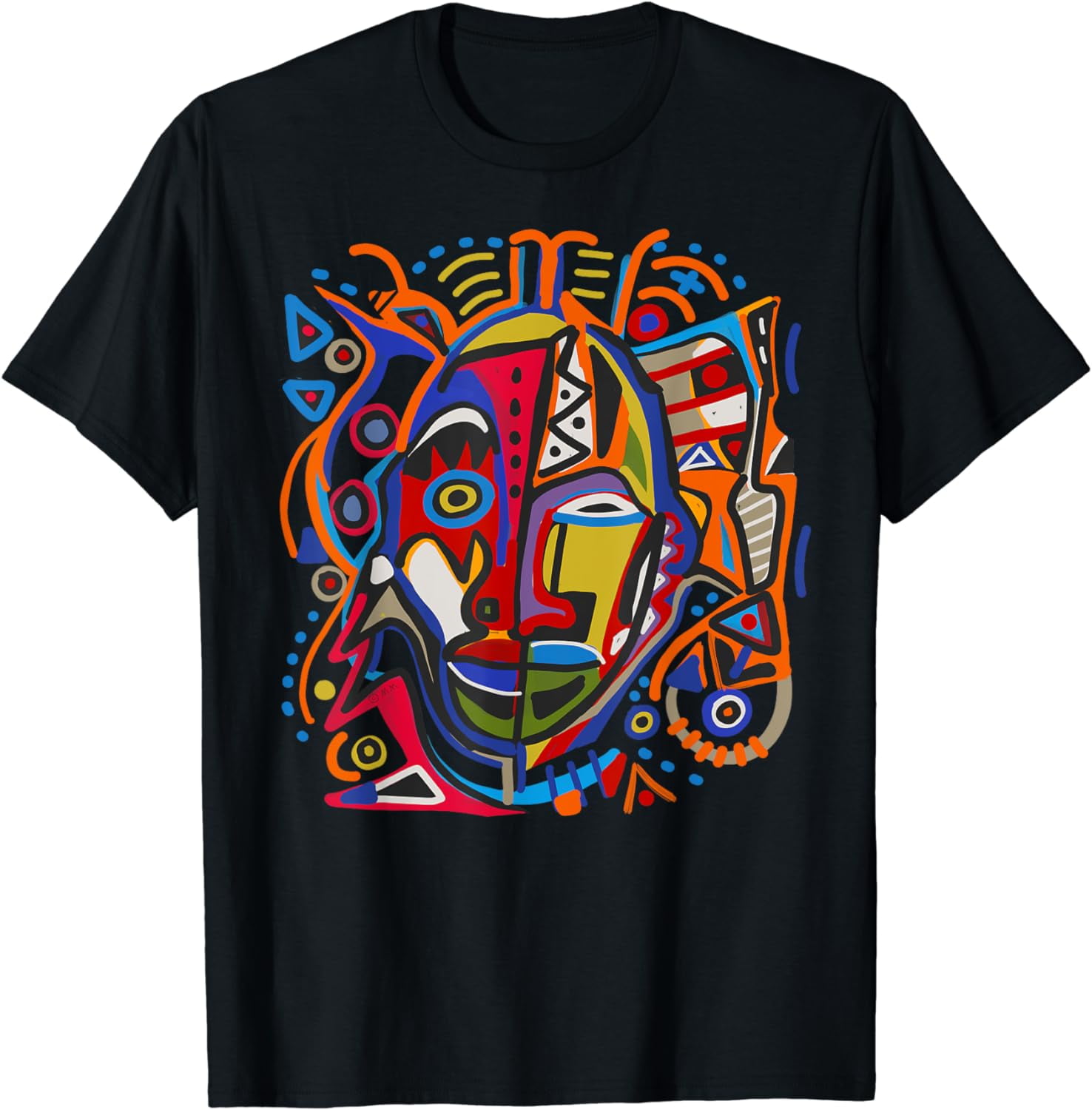 African Graffiti Tribal Mask Outsider Art Abstract Graphic TShirt