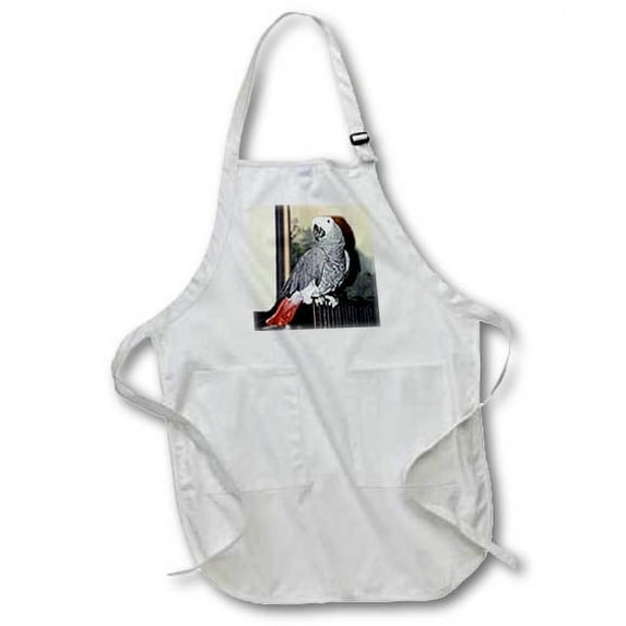 3dRose, African Grey Parrot, BLACK Full Length Apron with Pockets 22w x 30l