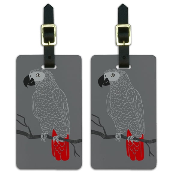 African Grey Parrot Bird Pet Luggage ID Tags Suitcase Carry-On Cards - Set of 2