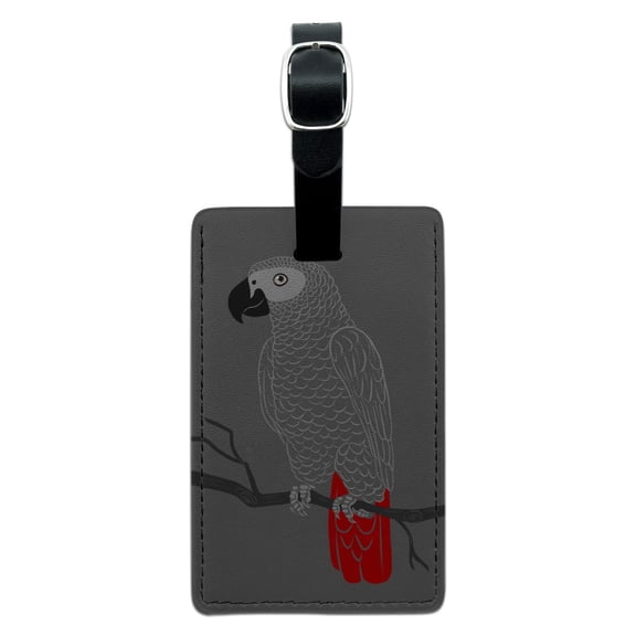 African Grey Parrot Bird Pet Rectangle Leather Luggage Card Carry-On ID Tag
