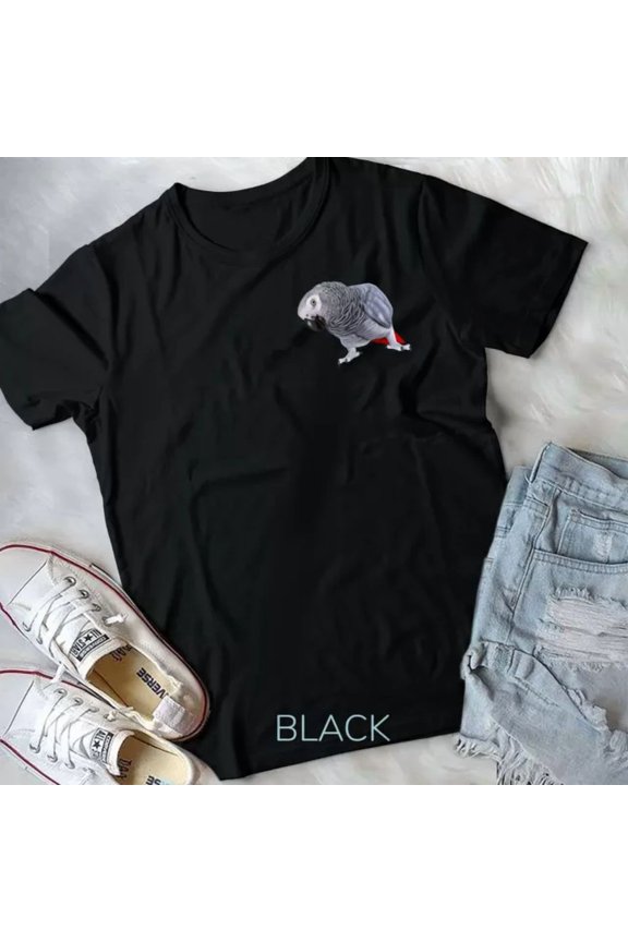 African Grey Parrot Bird T-Shirt BLACK Unisex S-5XL Hot Trending Shirt, Vintage Birthday Gift