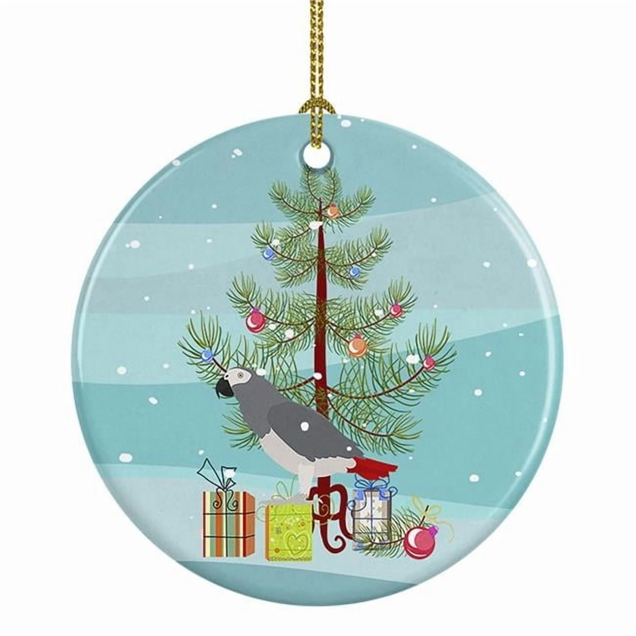 African Grey Parrot Merry Christmas Ceramic Ornament 2.8 in x 2.8 in