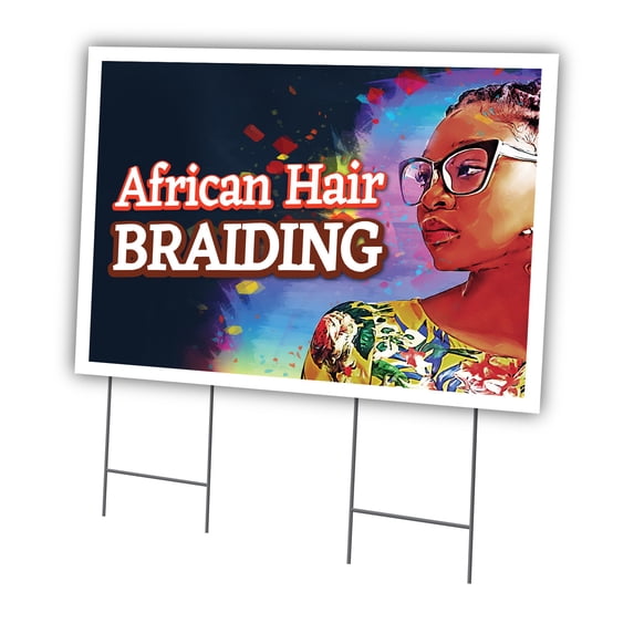 African Hair Braiding 24" X 36" Yard Sign & Stake | Advertise Your Business | Stake Included Image On Front Only | Made in The USA
