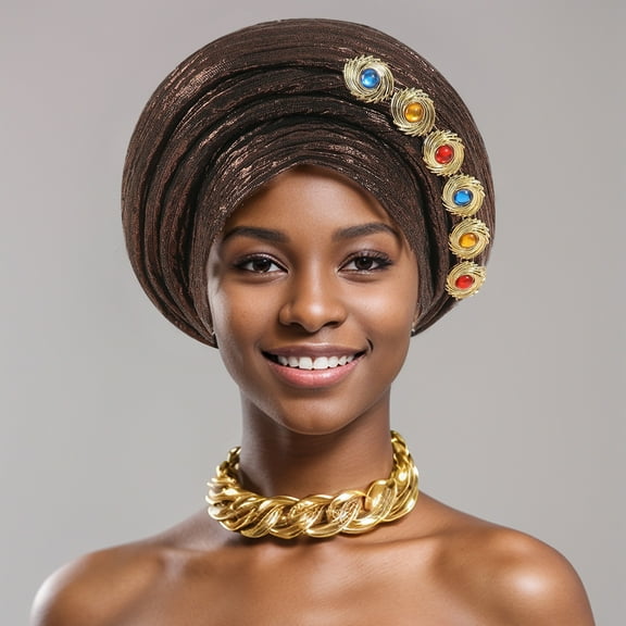 African Head Tie of Nigeria Aso Oke Auto Gele Headwraps Hat Turban Wedding Party Church Turban for Women