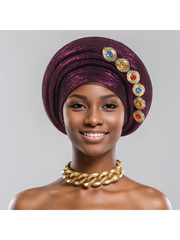African Head Tie of Nigeria Aso Oke Auto Gele Headwraps Hat Turban Wedding Party Church Turban for Women