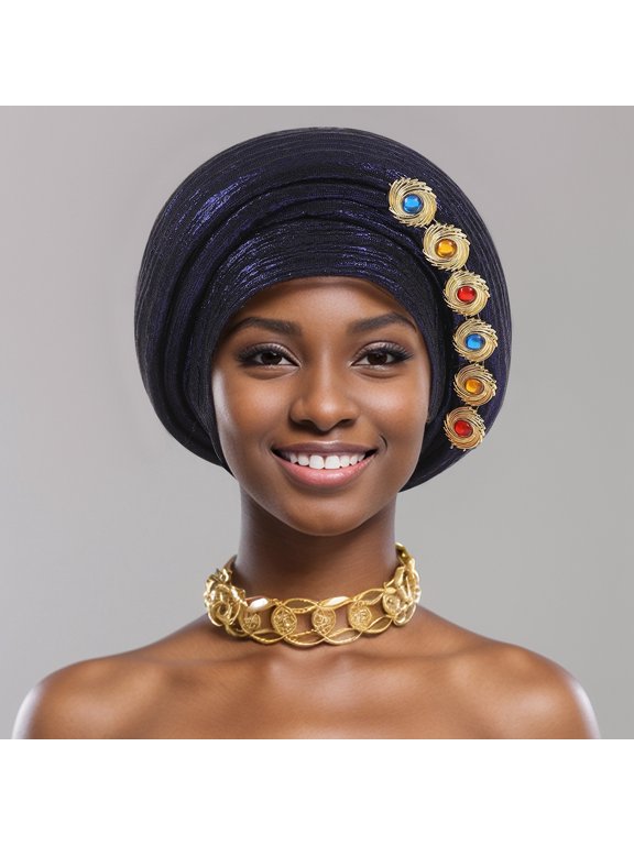 African Head Tie of Nigeria Aso Oke Auto Gele Headwraps Hat Turban Wedding Party Church Turban for Women