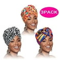 thumbnail image 1 of African Head Wrap Headbands for Women Turbans Hair Wraps Pre-Tied Pattern Bonnet Turban Knot Beanie Cover Hat 3 Pcs, 1 of 6
