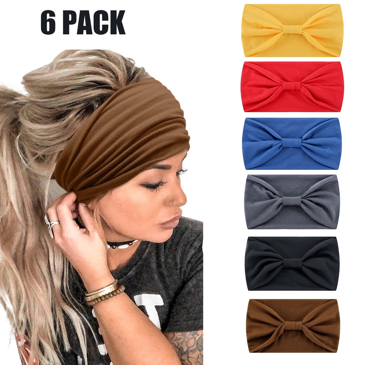 4 Pieces Ribbed Headband Ribbed Stretch Bandie Stretchy Hairband Soft Head  Wrap Turban Headband Boho Hair Band for Women Girls Hair Accessories, 4