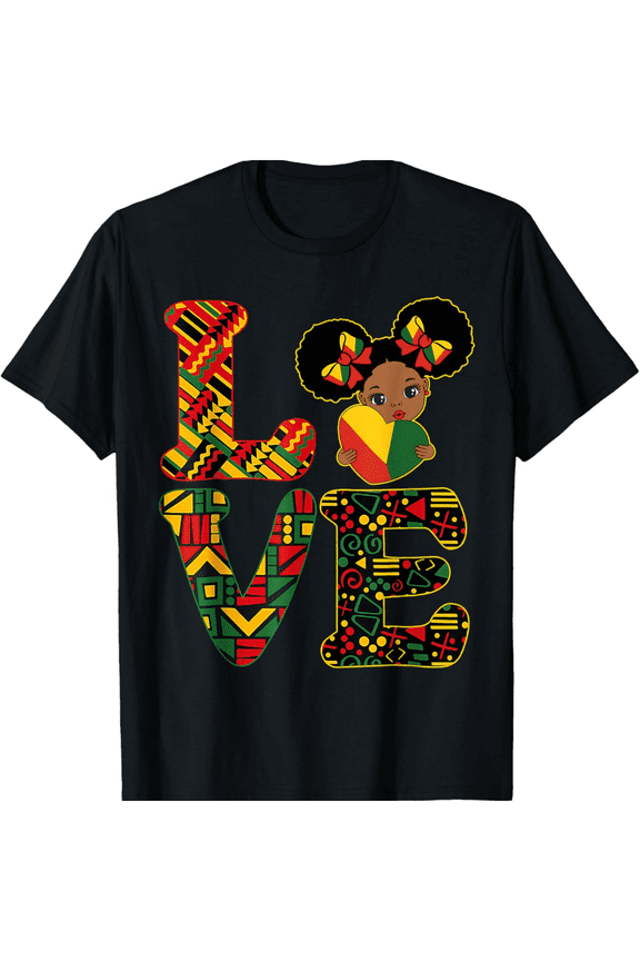 African Heritage Love T-Shirt Pan-African Pattern Melanin Afro Puffs Graphic Tee