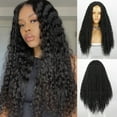 thumbnail image 1 of African Human Hair Wigs Long Straight Lace Front Wig Natural Medium Parted Synthetic Fiber Headpiece, 1 of 8