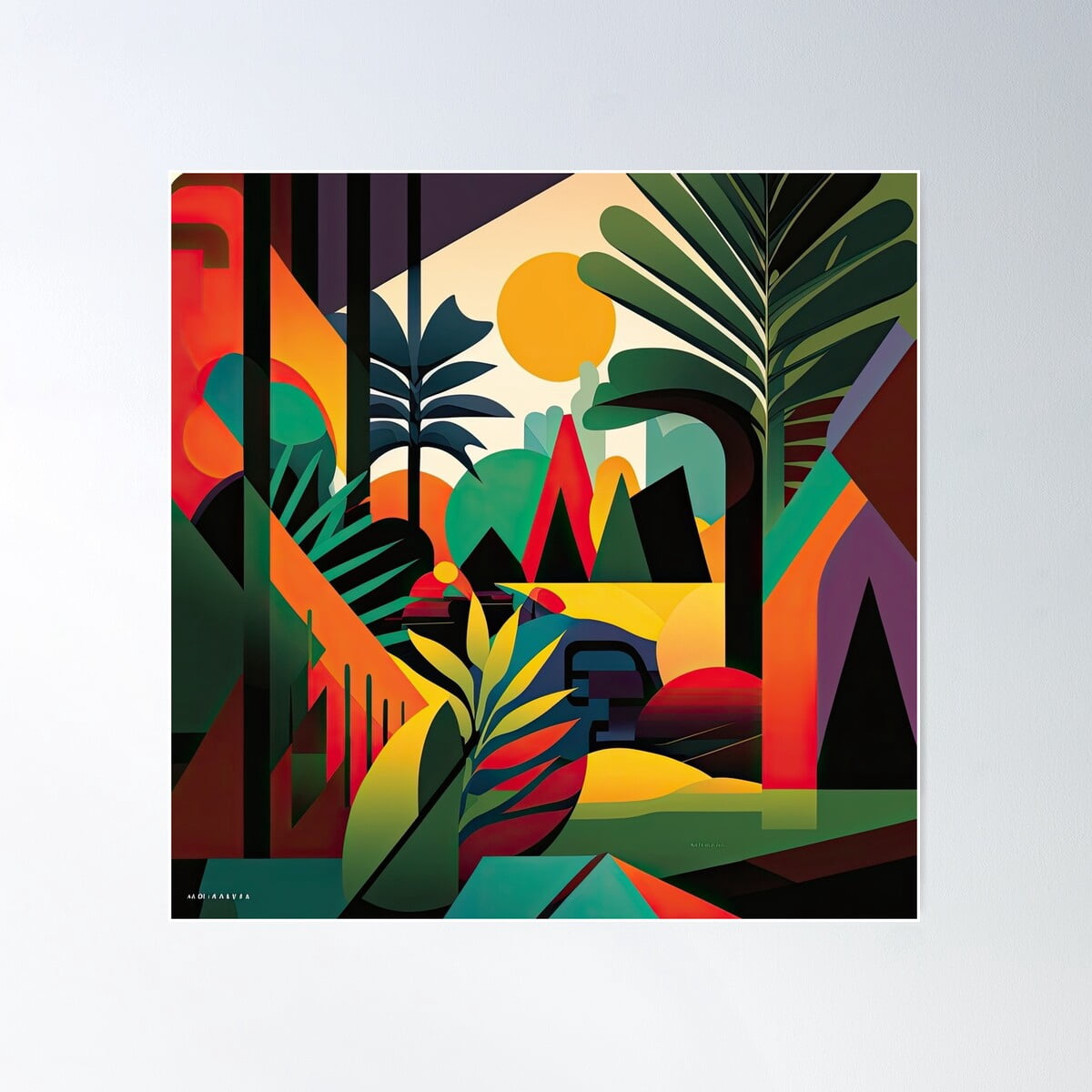 African Jungle Bauhaus Design Poster Wall Art, Modern Wall Decor For Living Room Bedroom, 17x17 ...