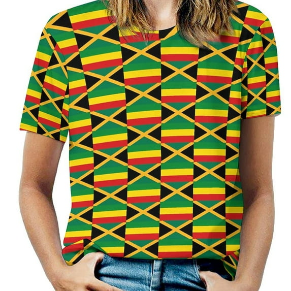African Kente Cloth Print Women's Short Sleeve Tops Casual Blouses T Shirt