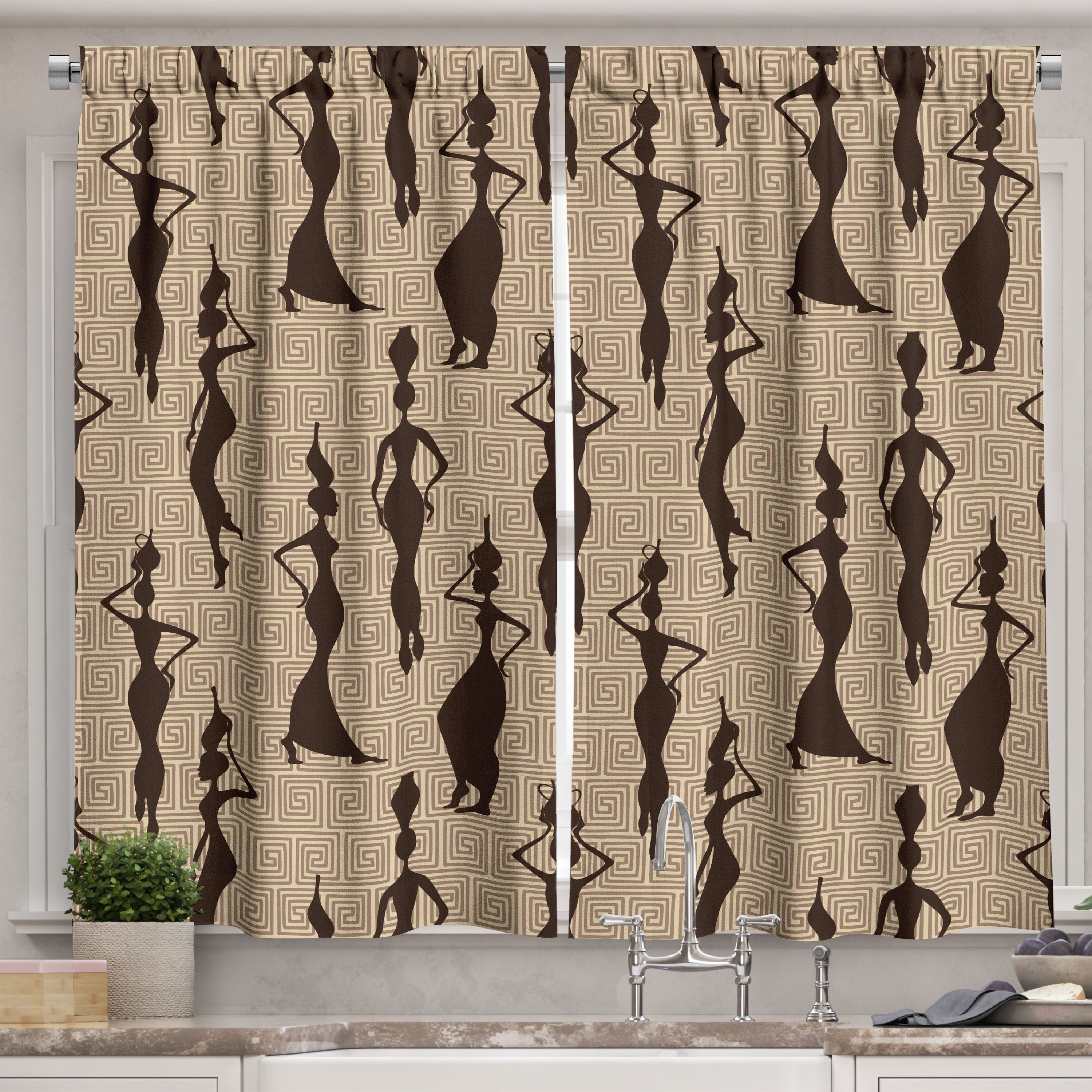 African Kitchen Curtains, Modern Pattern with Women Silhouette
