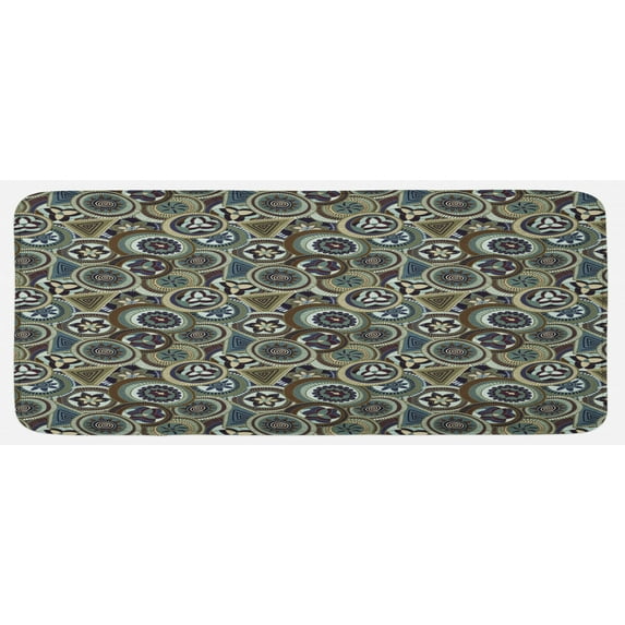 African Kitchen Mat, Abstract Circles and Triangles Exotic Indigenous Art Design from Timeless Culture, Plush Decorative Kitchen Mat with Non Slip Backing, 47" X 19", Multicolor, by Ambesonne
