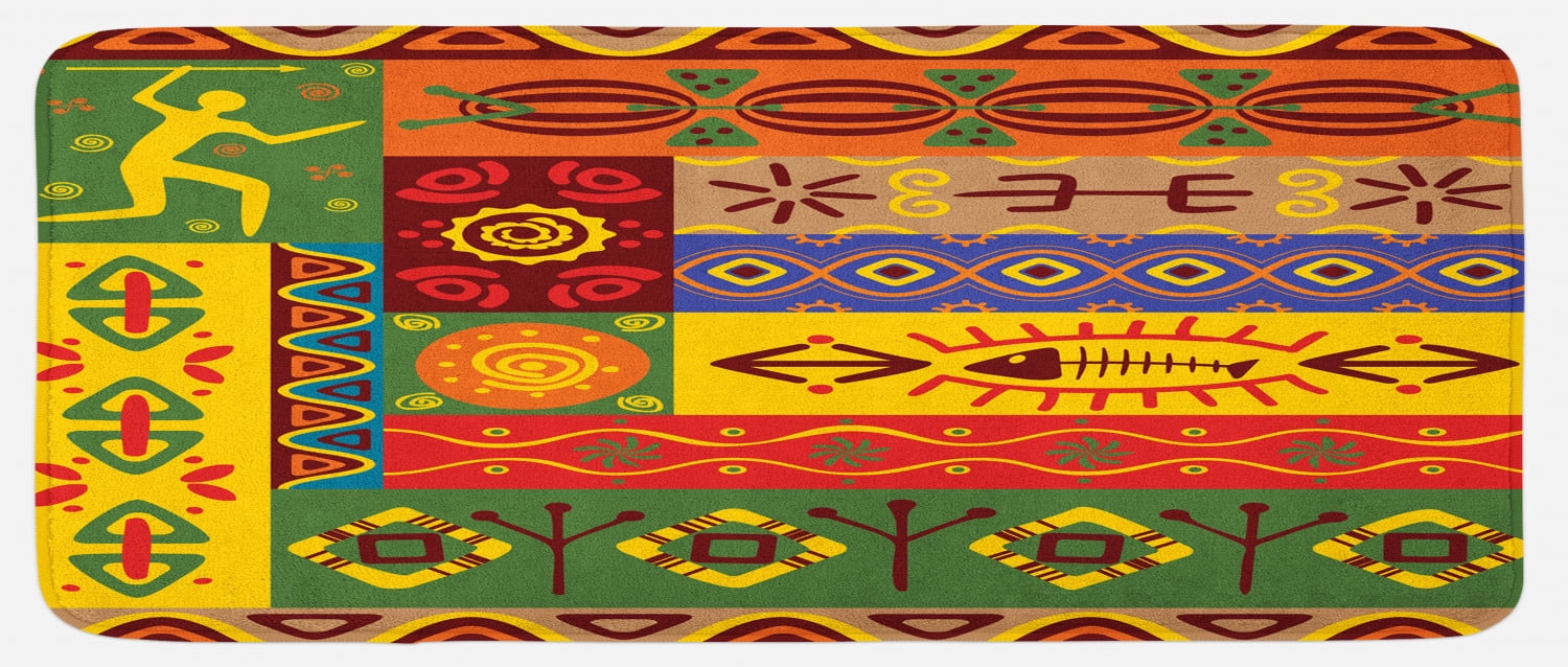 African Mat Pattern African Kitchen Mat, Abstract West Folk Art Forms Unique Lines Print ...