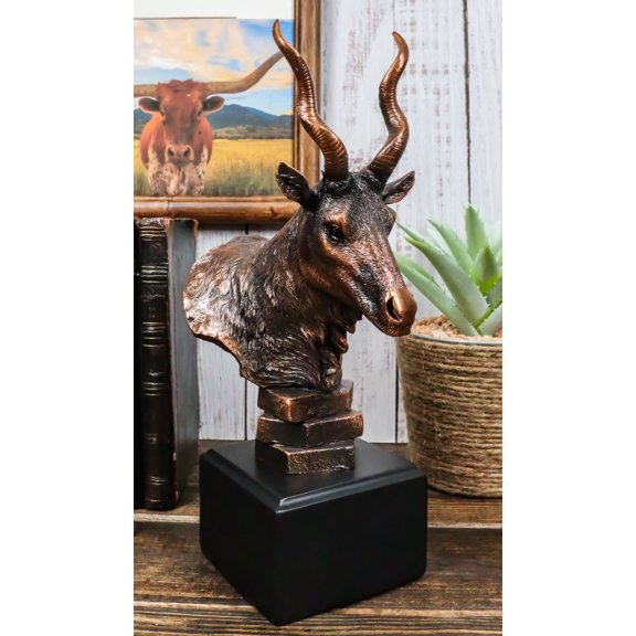 African Kudu Antelope Rustic Statue in Bronze Electroplated Finish With Base