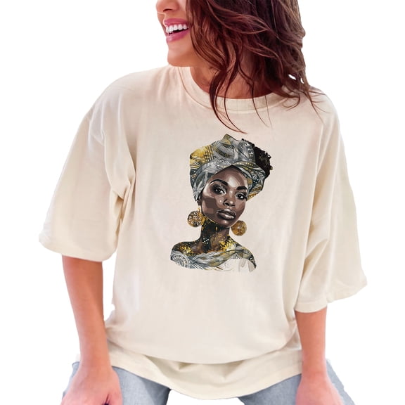 African Lady Art T-Shirt, African Queen Graphic Tee, Vibrant Headwrap T-Shirt, Bold African Print Shirt, Cultural Fashion Tee, Ivory Comfort Colors T-Shirt, Medium
