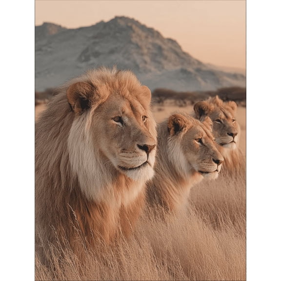 African Lion Family Canvas Wall Art, Grassland Wildlife Print, Ready to Hang Home Decor