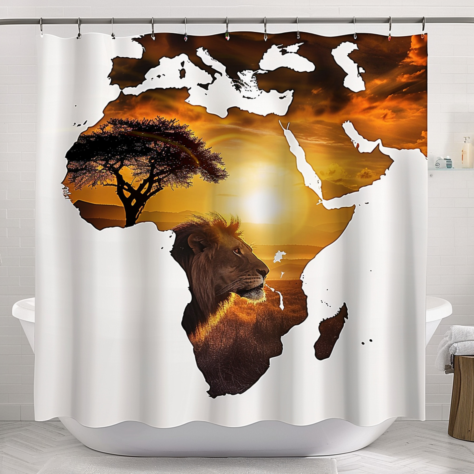 African Lion Sunset Shower Curtain Safari Theme Bathroom Decor Double