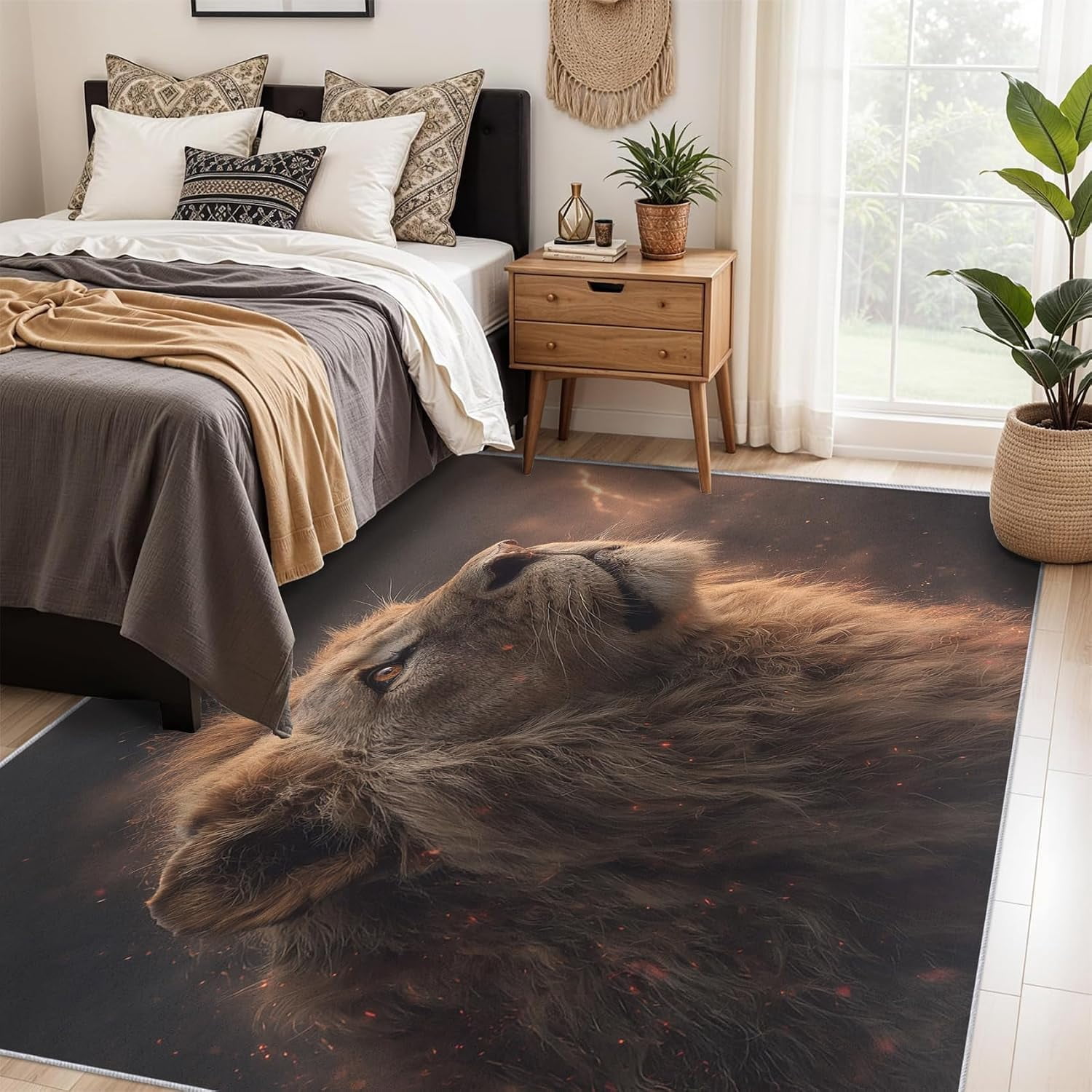African Area Rug African Lion Wildlife Area Rugs, Wild Animal Carpet, Washable Non Slip ...