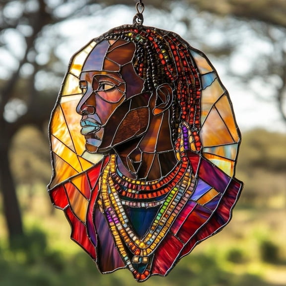 African Man Bust Acrylic Suncatcher, Faux Stained Glass Window Hanging, Ethnic Boho Home Decor, Gift For Him, Black Supporters