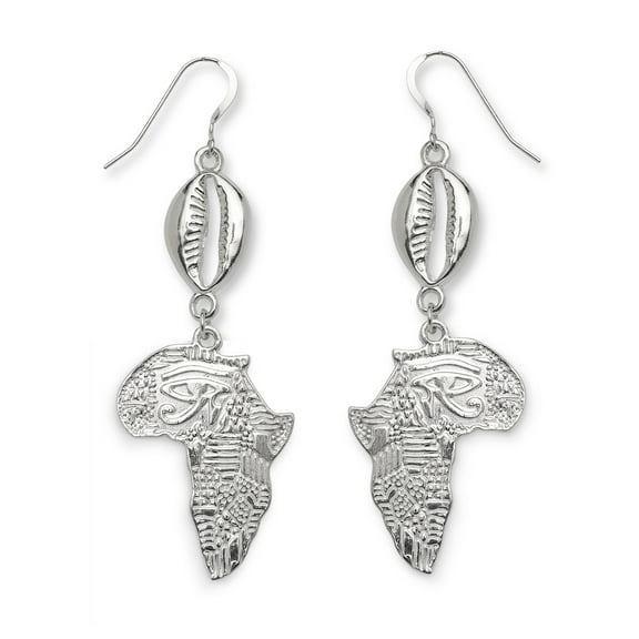African Map .925 Sterling Silver Earrings with Cowrie Shells