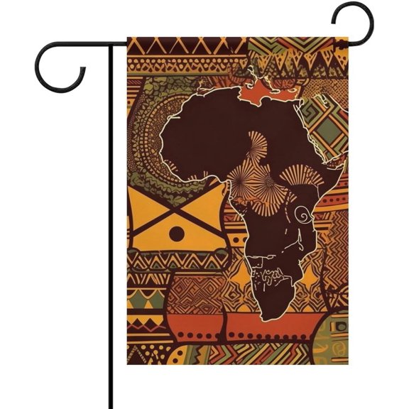 African Map Ethnic Pattern Garden Flags for Outside 12x18 Double Sided Weatherproof Polyester Seasonal Yard Flag with 2" Sleeve & 4 Ties Welcome House Outdoor Banner Decor for Holidays & Gifts