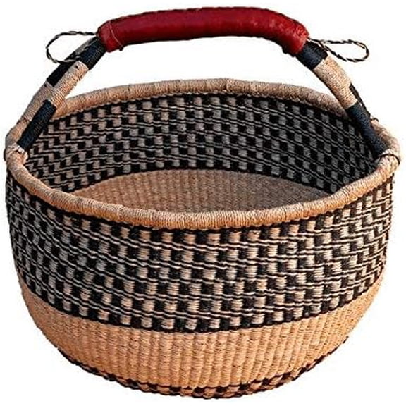 African Market Basket BOLGA Picnic - Large 14"-16" Across Ghana Picnic Baskets (Colors Vary)$$Garden & Patio