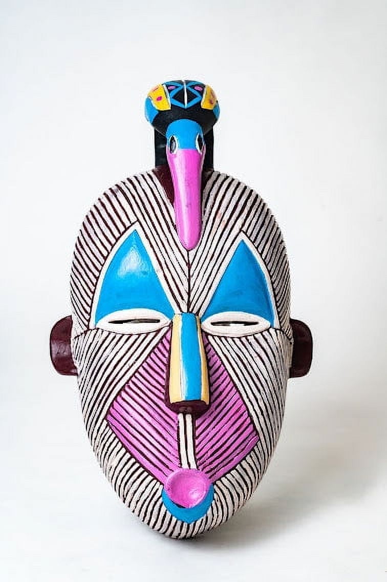 African Delights Handcrafted Ghanaian Songye Wooden Mask Wall Art, 16.5in