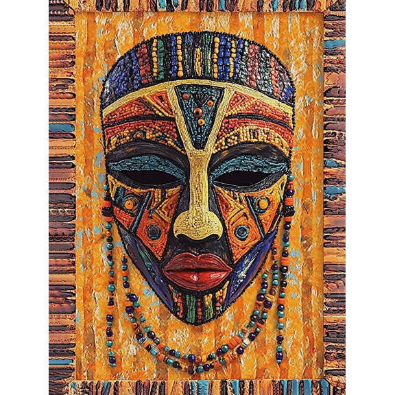 African Mask Decorative Painting/Canvas Art Ideal for Living Room Bedroom Office Study Home Decor Featuring Ethnic Beadwork and Tribal Art Design Cultural Wall Art.