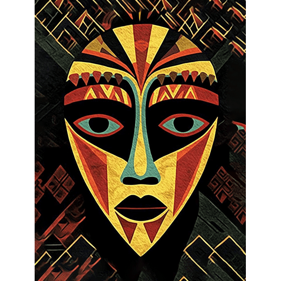 African Mask Geometric Wall Art Canvas Print Suitable for Living Room Bedroom Office Dining Room and Hallway Decoration.