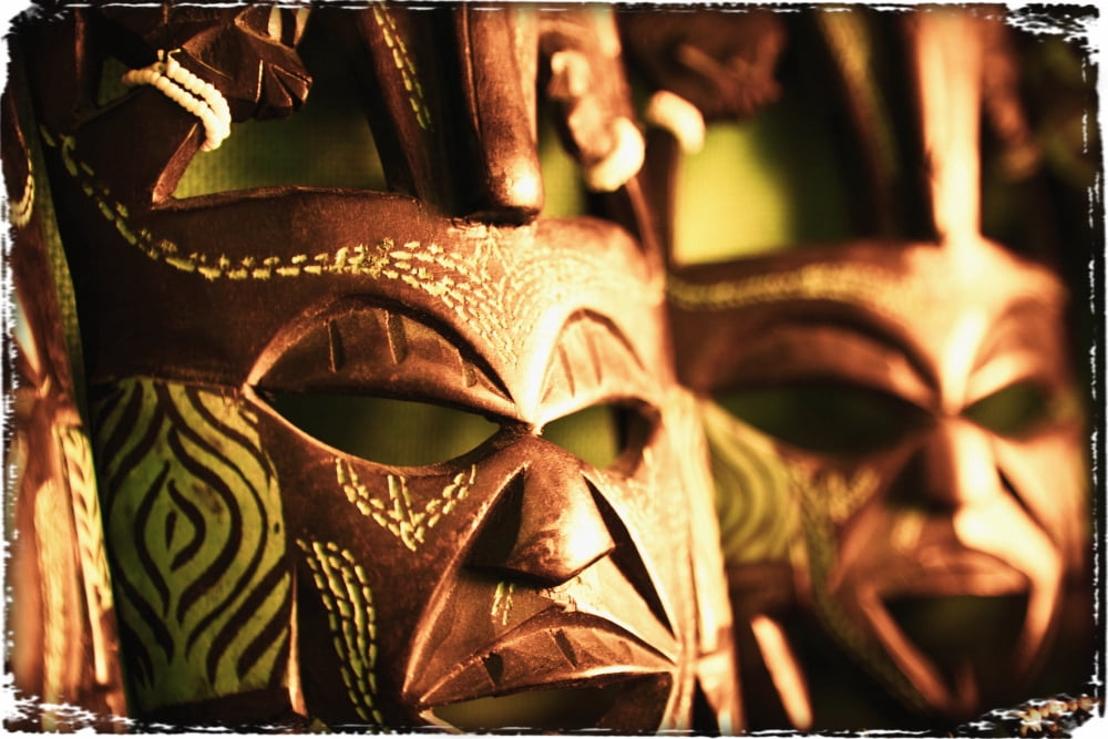 African Masks Canvas Art - Carson Ganci Design Pics (18 x 12)