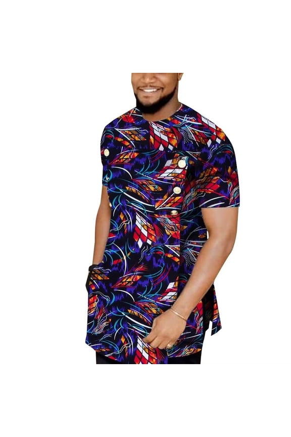 African Men Clothes Ankara short sleeve Shirt Africa Style Men's Blouse Print Top Nigerian Clothes