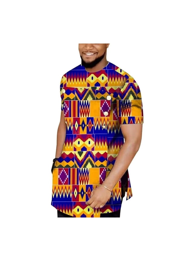 African Men Clothes Ankara short sleeve Shirt Africa Style Men's Blouse Print Top Nigerian Clothes