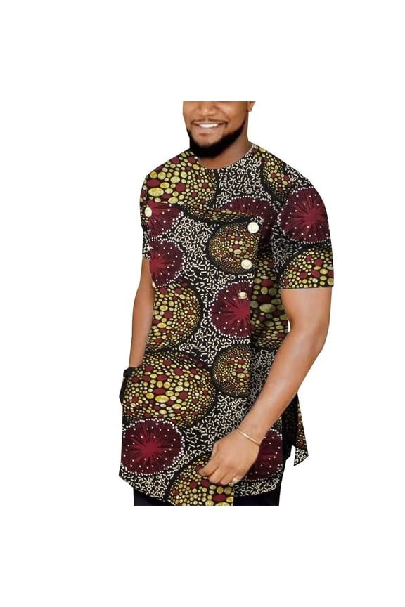 African Men Clothes Ankara short sleeve Shirt Africa Style Men's Blouse Print Top Nigerian Clothes