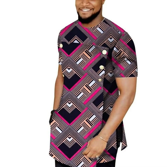 African Men Clothes Ankara short sleeve Shirt Africa Style Men's Blouse Print Top Nigerian Clothes