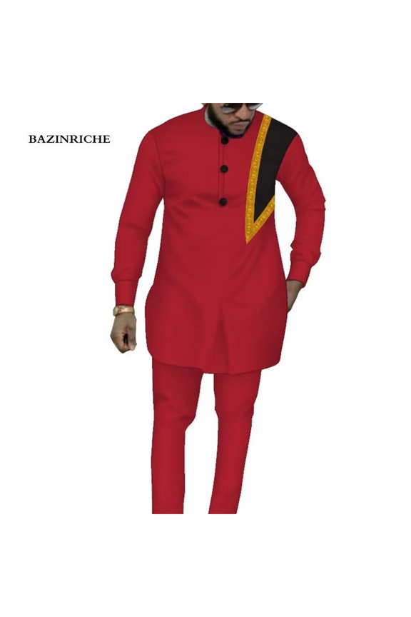 African Men Clothes Suit Dashiki Mens Top Pant 2 Pieces Outfit Set Riche Shirt With Trouser WYN1317