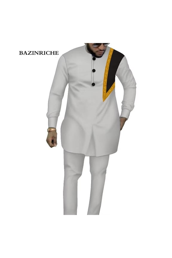 African Men Clothes Suit Dashiki Mens Top Pant 2 Pieces Outfit Set Riche Shirt With Trouser WYN1317
