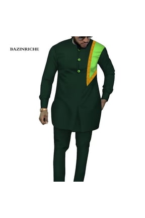 African Men Clothes Suit Dashiki Mens Top Pant 2 Pieces Outfit Set Riche Shirt With Trouser WYN1317