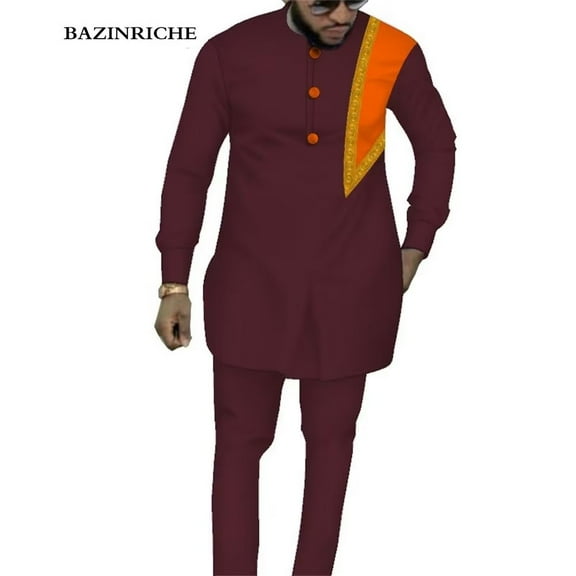African Men Clothes Suit Dashiki Mens Top Pant 2 Pieces Outfit Set Riche Shirt With Trouser WYN1317
