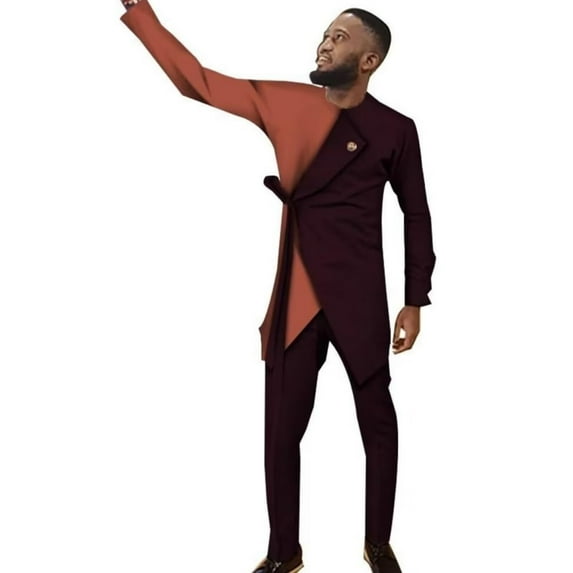 African Men Clothes Traditional Dashiki Suit Patchwork African Top and Pant 2 Piece African Men Outfit Set Slim Fit