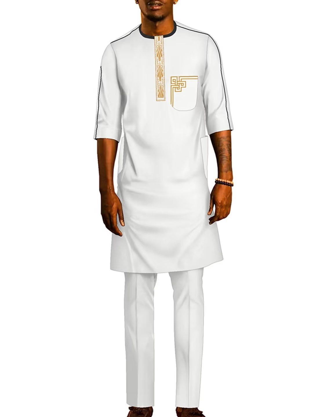 African Men Clothing Ankara Outfit Embroidery Traditional Half